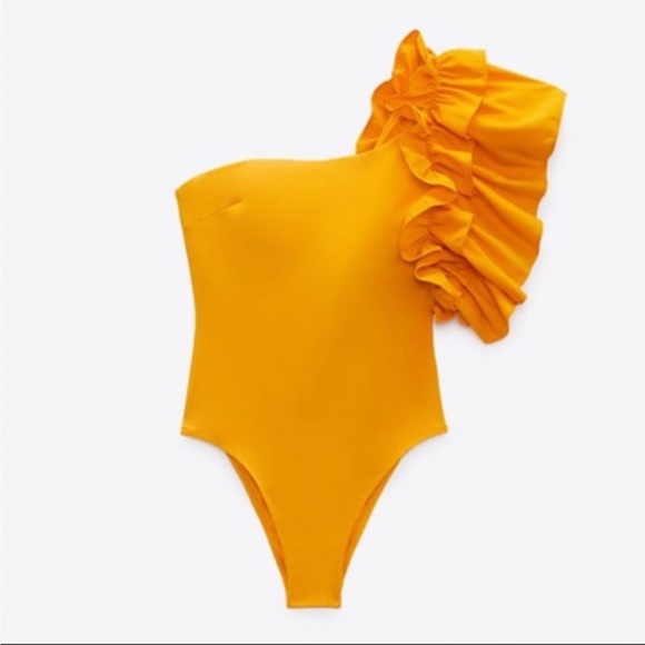 Zara Swim Zara Large Ruffle Swimsuitdark Yellow Poshmark